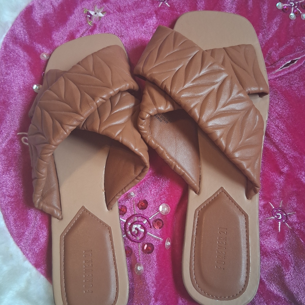 Brown Quilted Slide Sandals